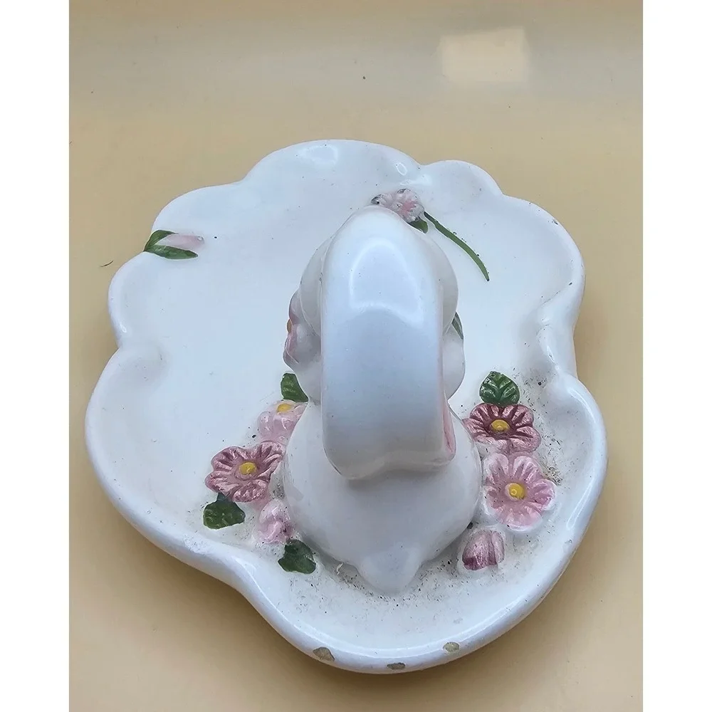 Avon Bunny Trinket Dish Ring Holder Floral Decor 1985 Easter Spring